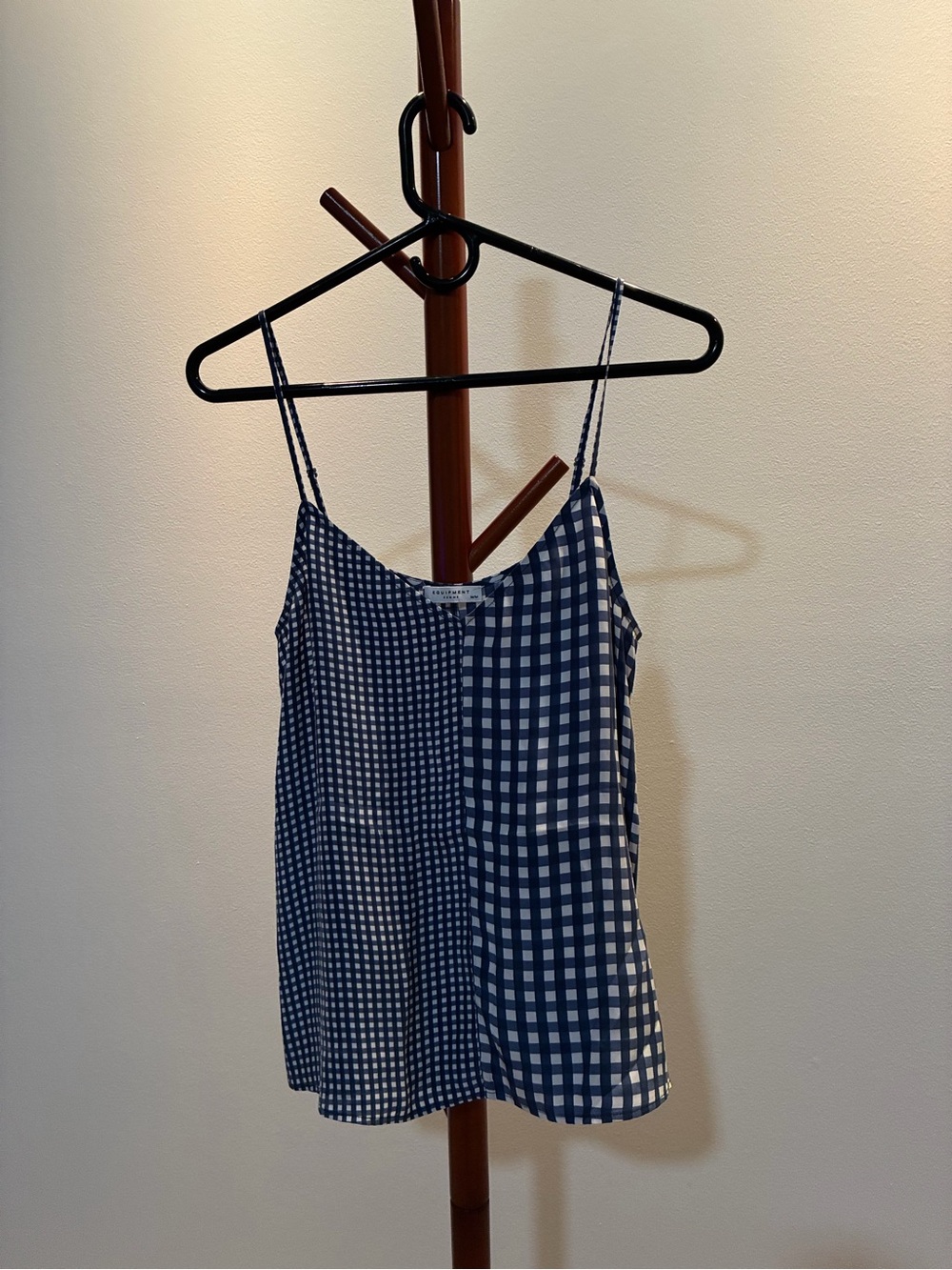 100% Silk Equipment Blue Gingham Split-Check Camisole